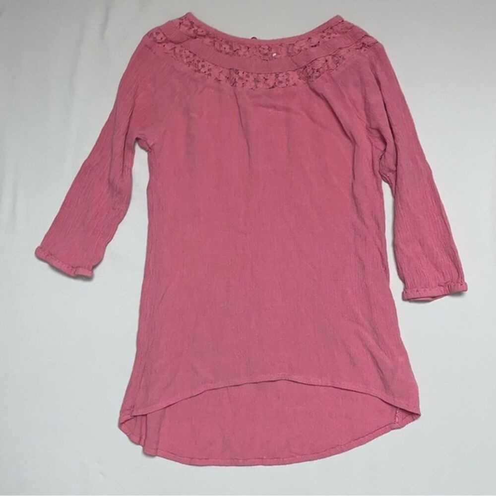 Pink Tunic Top Blouse Shirt Girl’s Large 10-12 Lace Neckline Boho Old Navy